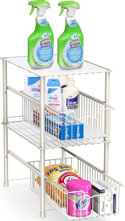 Simple Houseware Stackable Under Sink Cabinet Sliding Basket Organizer Drawer, White