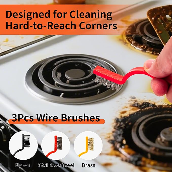 Razor Blade Scraper Tool,2 Pack Razor Scrapers with Extra 50Pcs Blades and 3pcs Wire Brushes Set,Glass Top Stove Scraper,Scraper Tool,Paint Scraper,Glass Scraper,Cleaning Tools for Oven, Cooktop