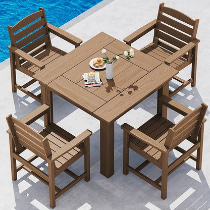 SERWALL Outdoor Dining Set for 4, HDPE Square Table and Chairs Set All Weather