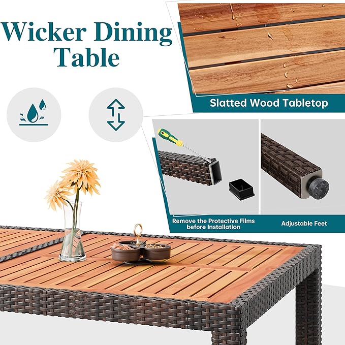 Shintenchi 7 Piece Patio Dining Set, Wicker Patio Conversation Set