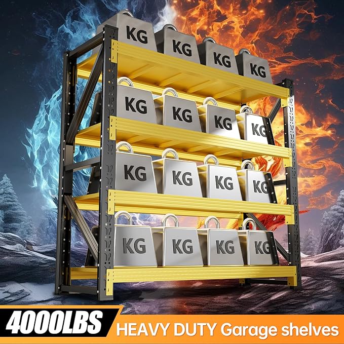 4000LBS Storage Shelves Heavy Duty, 48" W Metal Garage Shelving Units, 4 Tier Adjustable Shelf, Garage Storage Shelves Rack, Industrial Shelving for Warehouse, Basement,48" W x 24" D x 79" H