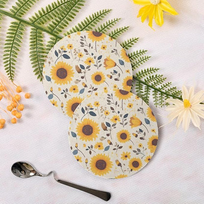 Sunflower Cow Leather Skin Brown Pattern Round Coasters
