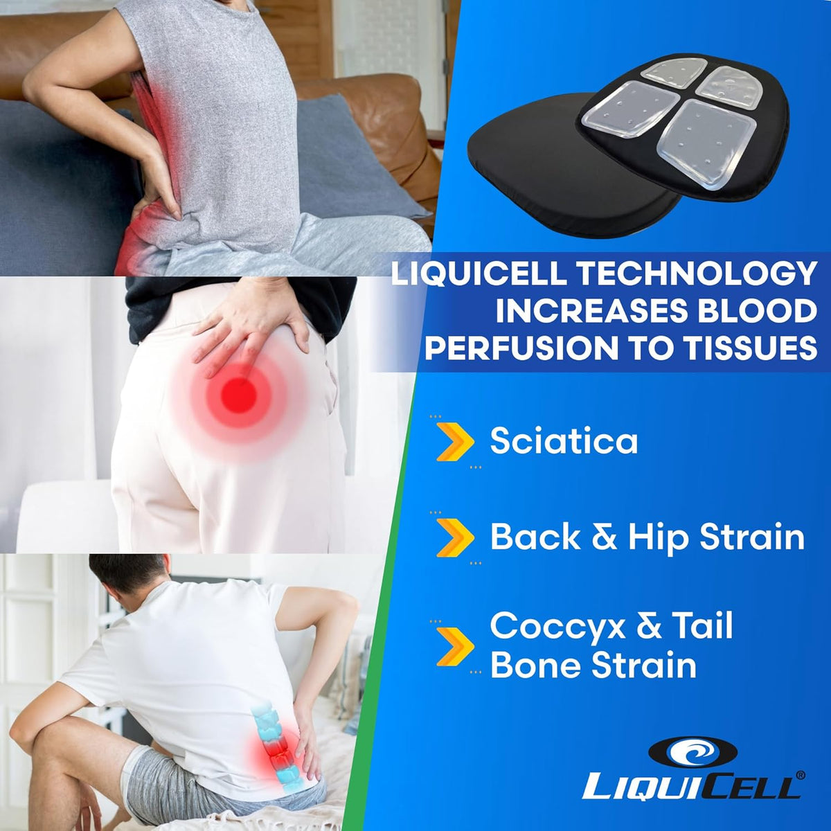 Original Seat Cushion with LiquiCell Technology – Tailbone, Sciatica, Hip & Lower Back Pain Relief – Car Seat Cushion, Office Chair, Truck, Travel, Home – 18"x17"x2"