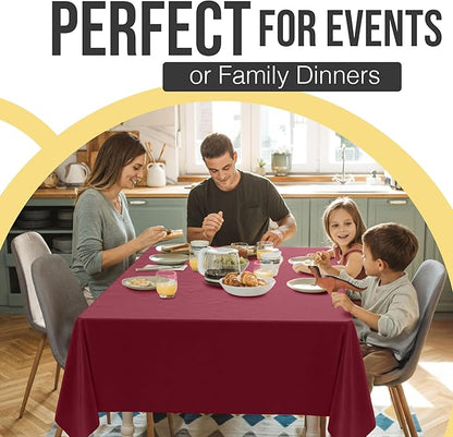 Exquisite 66% Thicker Premium Plastic Table Cloth Rectangle Table Cover 0.5 Mil 6 Pack Burgundy Table Cloth 54 Inch x 108 Inch Disposable Tablecloth Won't Tear Easily Like Cheap Thin Brands
