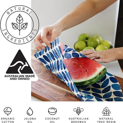 Beeswax Wraps for Food - The Kitchen Collection - Organic Cotton Beeswax Wrap - Reusable Beeswax Food Wrap - Plastic Wrap/Sandwich Bags Alternative - 4 Pack, S, M, L & XL