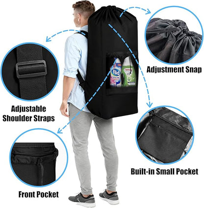 Laundry Backpack,120L Large Backpack Laundry Bag with Adjustable Shoulder Straps and Mesh Pocket, Durable Nylon Travel Laundry Bags Drawstring for College Dorm Essentials Laundromat Apartment Camping