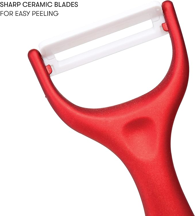 Cooking Light Ceramic Peeler Set with Ultra Sharp and Durable Blades, Ergonomic Handles Black and Red Kitchen Tools, 2 Piece, Black/Red