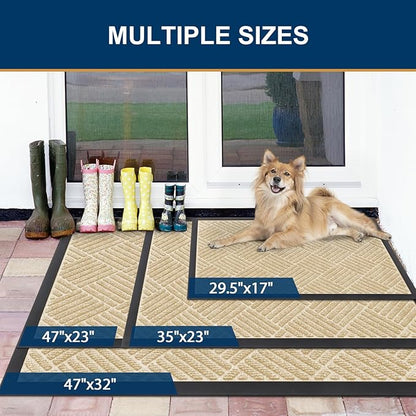 Smiry Front Door Mat Outside Entrance, Heavy Duty Outdoor Indoor Natural Rubber Doormat, Non Slip, Trap Dirt and Moisture, Easy Clean, Low Profile Patio Porch Entryway Mat, 71x47, Beige