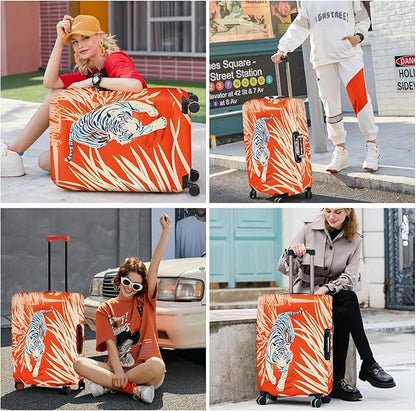 ANNA QUEEN Funny White Tiger Luggage Cover, Suitcase Protector with Bold Jungle Animal Print, Stretchable, Washable Travel Cover for 24-26 Inch Luggage