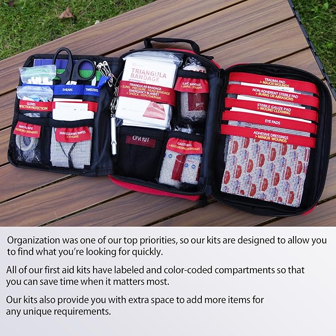 First Aid Kits - Compact First Aid Kit with Labelled Compartments Molle System Premium Emergency Kits for Home, Office, Car, Outdoor, Hiking, Travel, Camping - 216 Piece