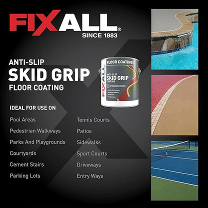 FIXALL Skid Grip Anti-Slip Coating, 1 Gallon, Slate, Exceeds ADA Standards, Ideal for Safety Areas, Slip-Resistant Pavement, Cement & Concrete Paint
