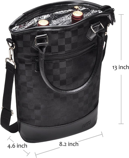 Tirrinia Insulated Wine Gift Carrier Tote - Travel Padded 2 Bottle Wine/Champagne Cooler Bag for Portable Wine Bottle Carrying Case, Women Men Wine Party Bag for Event,BYOB,Beach, Gift for Wine