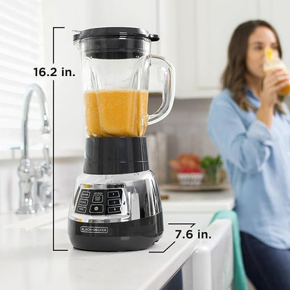 Black+Decker Quiet Blender with 6-Cup Cyclone Glass Jar, 3 Speeds + 3 Functions & Serrated Blade Technology for Faster Blending, Pulse Button and 24-oz Personal Jar, 900W
