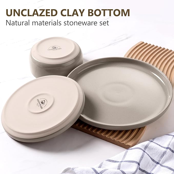 LIANYU Dinnerware Dishes Sets for 8, 24-Piece Stoneware Dinner Set, Ceramic Dining Bowls and Plates Crafted at 2400℉, Scratch Resistant, Microwave & Dishwasher Safe, Milky Brown