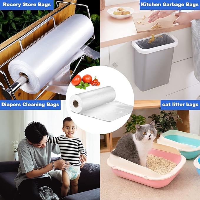 12x20 Plastic Produce Bags on a Roll - Clear Plastic Bags for Food, Vegetable, Fruits, Bread, Pet Bags and Grocery Clear Bag- 350 Bags/roll (12''x20'', 10 Rolls)
