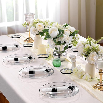 SUT 350 Pcs Black and Clear Plastic Dinnerware Set
