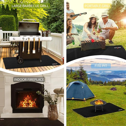 Upgrade 48 x 30 Inch Under Grill Mats for Outdoor Grill, 5-Layer Fireproof/Waterproof/Oil-Proof Grill Pad, Indoor Fireplace/Fire Pit Mat, Deck/Patio/Lawn Protector Mat for Flat Top,Smokers, Gas Grills