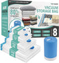 Cozy Essential Travel Vacuum Clothes Bags with Rechargeable Electric Pump for Luggage, Suitcase, Vacuum Seal Compression Space Saver Bags for Clothing, 8 Pack