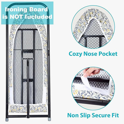 Seiritex Over The Door Ironing Board Cover 13 x 37 inch, Small Ironing Board Cover w Heat Reflective 3 Layers Thick Padding with Hook and Loop Fasteners (Flora)