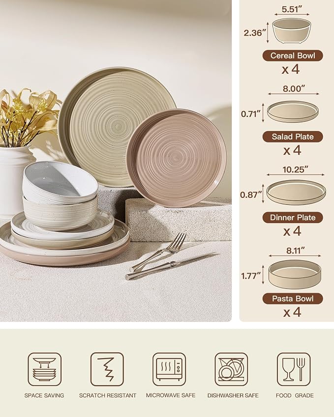 Stoneware Dinnerware Sets with Pasta Bowls, Service