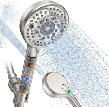 Filtered Shower Head with Handheld, 9-Spray Mode High Pressure Detachable Shower Head with Filters for Hard Water - Remove Chlorine Brushed