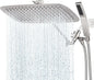 G-Promise All Metal 16 Inch Dual Square Shower Head with Handheld Spray Combo, Rain Shower Head, Adjustable Extension Arm, 3-Way Diverter, 71 Inch Extra Long Hose - A Bathroom Upgrade(Brushed Nickel)