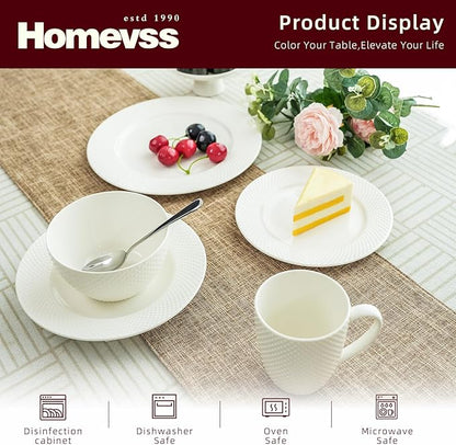 HomeVss, New Bone China Dinnerware Set, Embossed Diamond Design, 20pc Set