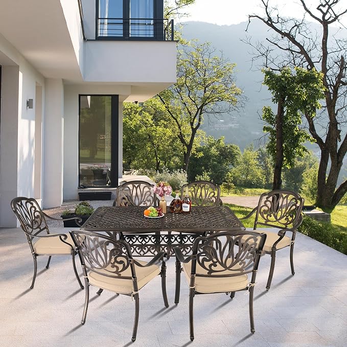 VINGLI 7 Pieces Outdoor Dining Set, Cast Aluminium All-Weather Patio Dining Set