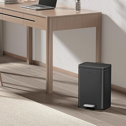 EKO Madison Matte Black 12L / 3.2 Gal Bathroom Trash Can with Lid and Removable Inner Basket, Rectangular Small Step Trash Can