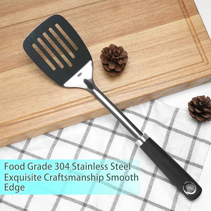 Brushed Slotted Stainless Steel Turner, Metal Spatulas for kitchen Use, Non-Slip Slotted Turner with Ergonomic Handle, Heavy Duty Cooking Utensils for Flipping Grilling Fish Eggs