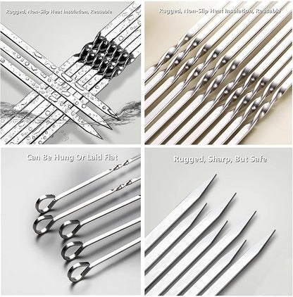 Large Metal Skewers For Grilling,Shish Kebab Skewer 23.6" Skewers For Kabobs Flat Barbecue Skewer Stainless Steel BBQ Grill Stick for Meat, Chicken, Shrimp, Fruit, Vegetables