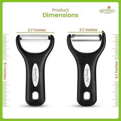 Spring Chef Premium Y & Vegetable Julienne Peeler Set for Kitchen with Stainless Steel Sharp Blades - Carrot Peelers with Comfortable Handles - Perfect for Zucchini, Cucumber, Papaya, Potato - Black