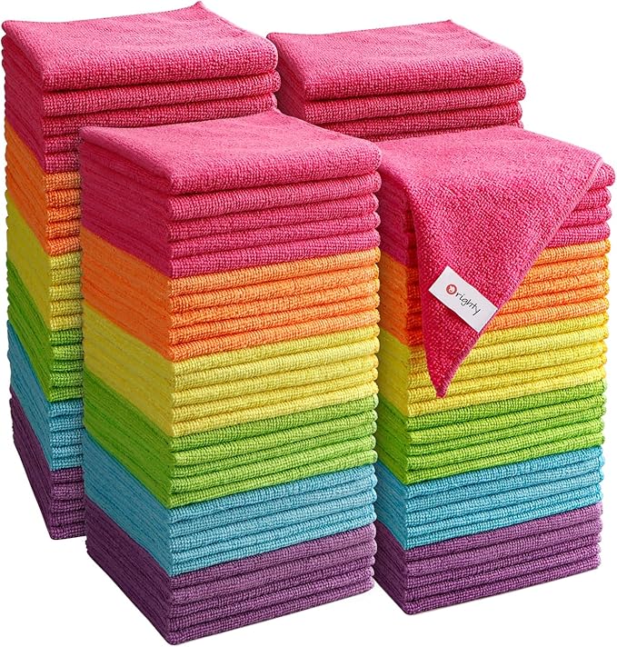 Orighty Microfiber Cleaning Cloth Pack of 120, Microfiber Towels for Cars, Highly Absorbent Car Cleaning Supplies, Lint Free Cloths Clean Rags for Car Care, House, Kitchen, 12x12 inch