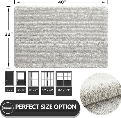 REFETONE Indoor Doormat, Front Door Mat 32"x40" Absorbent Rubber Backing Non Slip Back Door Mats, Washable Low-Profile Inside Floor Mat Door Rugs for Entryway, Resist Dirt Mud Mat for Dogs, Grey