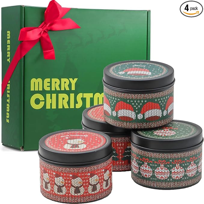 Christmas Candles - Christmas Gifts for Women, Scented Candles Gift Set, Natural Soy Wax Aromatherapy Candle for Home Scented (4Pack)