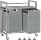 Laundry Hamper, Laundry Basket, Laundry Sorter with 3 Removable Bags, Clothes Basket with 3 Compartments, Wheels, Shelf for Laundry Room Bathroom Bedroom (2 Bags-Gray)