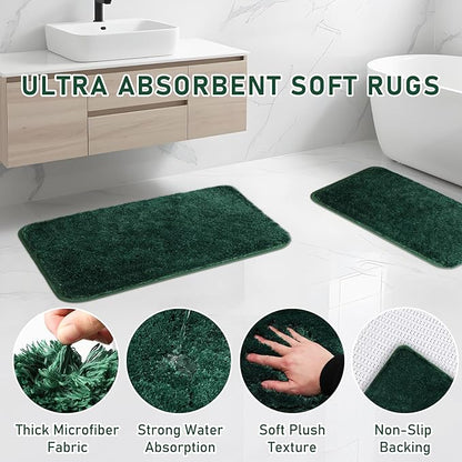 Bathroom Accessory Set - Bathroom Set, 27PC Bathroom Accessories Set, Dark Green Bathroom Sets with Shower Curtain and Rugs, Mini Trash Can, Toilet Brush, Trash Can & Soap Dispenser