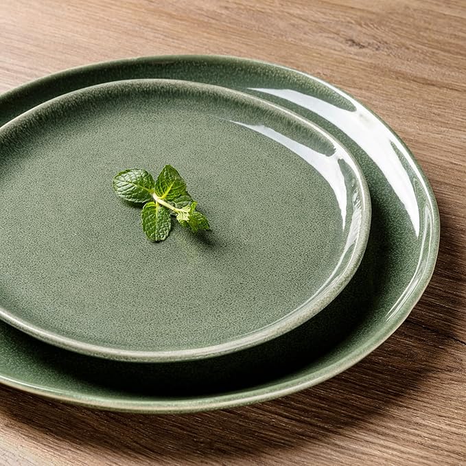 AmorArc Ceramic Dinner Plates Set of 6, 10.5 Inch Handmade Reactive Glaze Stoneware Plates, Rustic Shape Dinnerware Dish Set for Kitchen, Microwave & Dishwasher Safe, Scratch Resistant