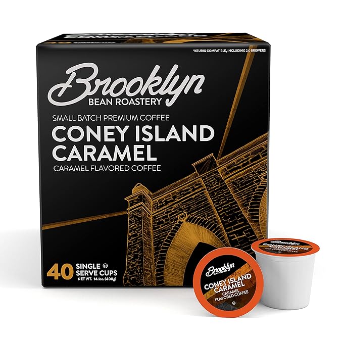 Brooklyn Beans Coney Island Caramel Gourmet Coffee Pods - Compatible with Keurig K Cup Brewers Including 2.0 Machines, 40 Count, Rich and Creamy Caramel