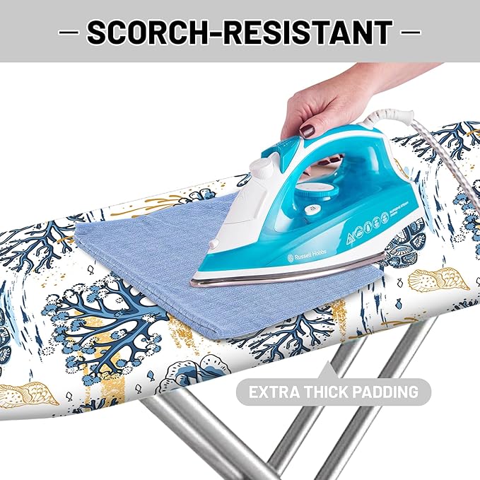 Extra Thick Ironing Board Cover and Pad, 15x54 Ironing Board Cover, Resist Scorching and Staining,Elastic Edges,Coral Nautical