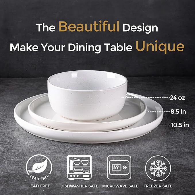 AmorArc Dinnerware Sets for 4, 12 Pieces Ceramic Plates and Bowls Set, Handcrafted Stoneware Plates Sets, Dishwasher & Microwave Safe Dishes