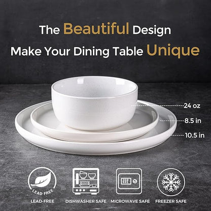 AmorArc Dinnerware Sets for 4, 12 Pieces Ceramic Plates and Bowls Set, Handcrafted Stoneware Plates Sets, Dishwasher & Microwave Safe Dishes