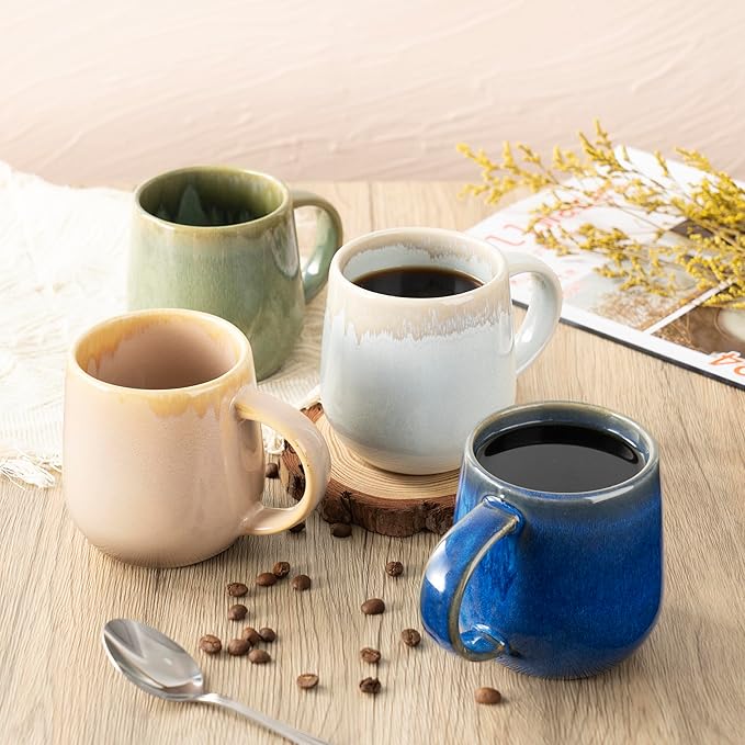 bestone Coffee Mugs Set of 4，15 oz Large Coffee Mugs, Ceramic Mugs with Handles,etc Coffee Mugs, Cups for Coffee Cereal Latte ，Microwave & Dishwasher safe，Vibrant Colors