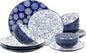 Selamica Embossed Dinnerware Sets 12 Piece, Ceramic Dishes set for 4, Kitchen Plates and Bowls Sets, Microwave & Dishwasher Safe, Housewarming, Dark Blue