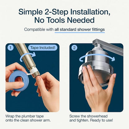MyHalos® Filtered Shower Head for Hard Water Filter - High Pressure, Removes Chlorine - Shower Head Filter for Hard Water Softener Showerhead, Easy Install, For Hair & Skin, Filtering (Chrome)
