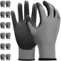 Kebada W1 Work Gloves for Men and Women,12 Pairs Touchscreen Working Gloves with Grip, PU Coating on Palm & Fingers,Gray Small