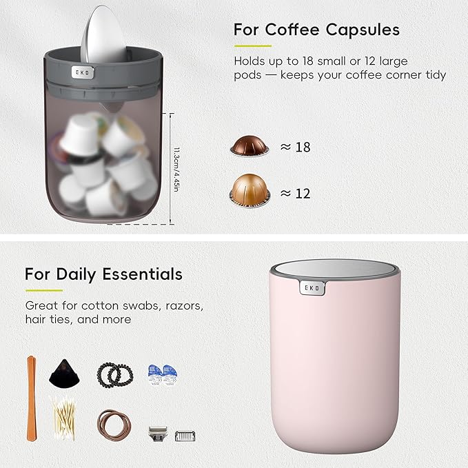 EKO Fandy 0.58 Gal/2.2L Mini Trash Can with Lid, Swing-Top Desktop Trash Can for Bathroom, Countertop, Vanity, Desk or Office, Small Garbage Bin (Pink)