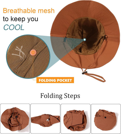 Water-Resistant Sun UPF 50+ Bucket Hat Protection Packable Brimmed Boonie for Women Men Summer Lightweight Hiking Outdoor Cap