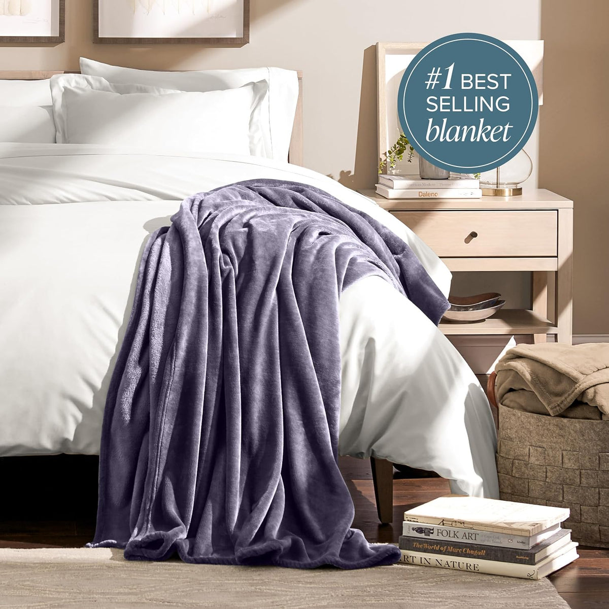 Bare Home Fleece Blanket - Full/Queen - Ultra-Soft Lightweight for Bed, Sofa, and Couch - Luxury Microplush - Cozy Warm Blanket (Full/Queen, Dusty Purple)