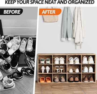 12-Cubby Shoe Rack, 3-Tier Wood Shoe Organizer, Multifunctional Shoe Organizer Bench for Entryway, Mudroom, Hallway, Closet,36.22 * 11.81 * 17.72 Inch,Brown